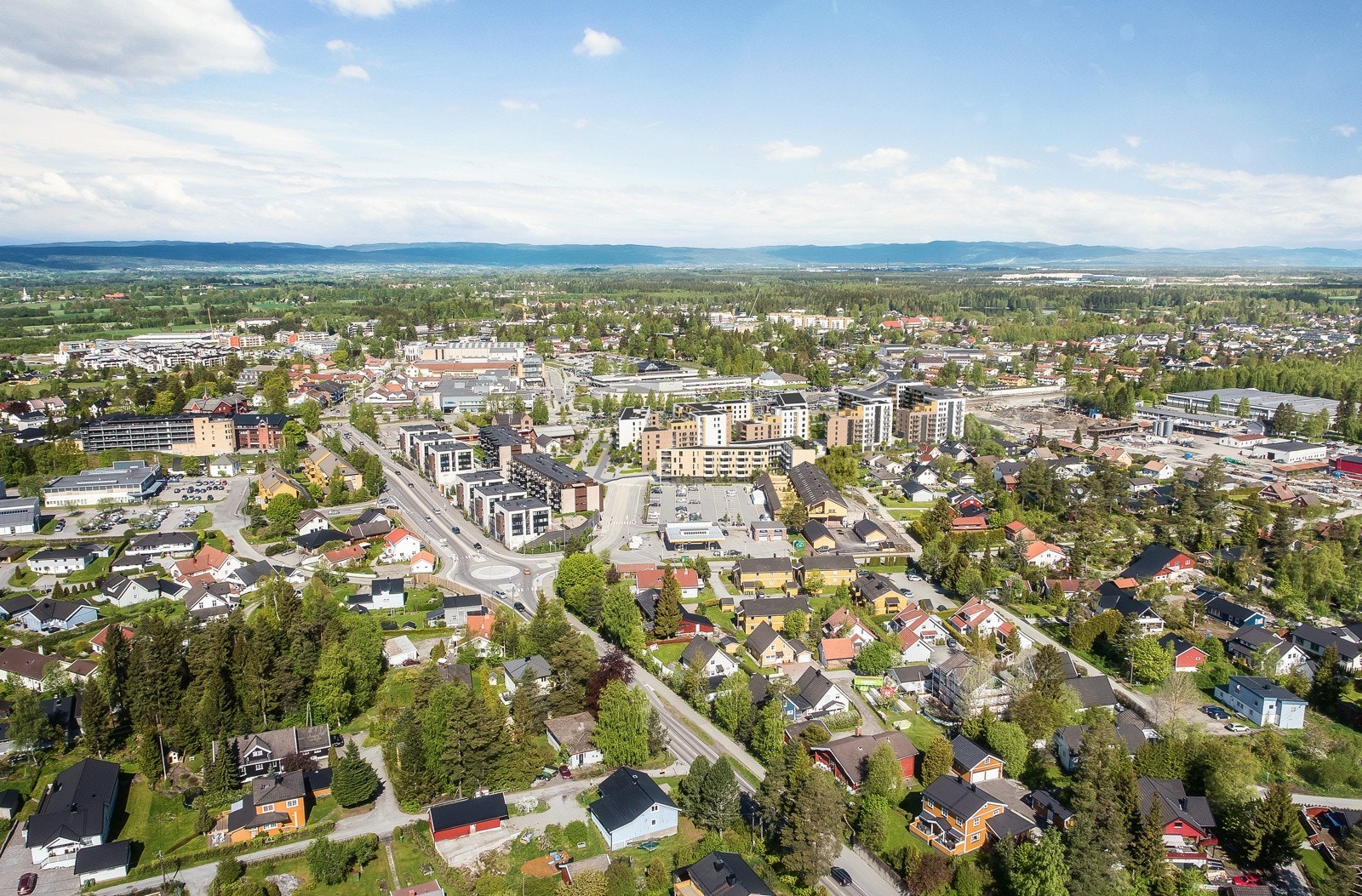 Fugleperspektiv av Saga Terrasse og nærområdet. Kun ment som illustrasjon. Galleribilde