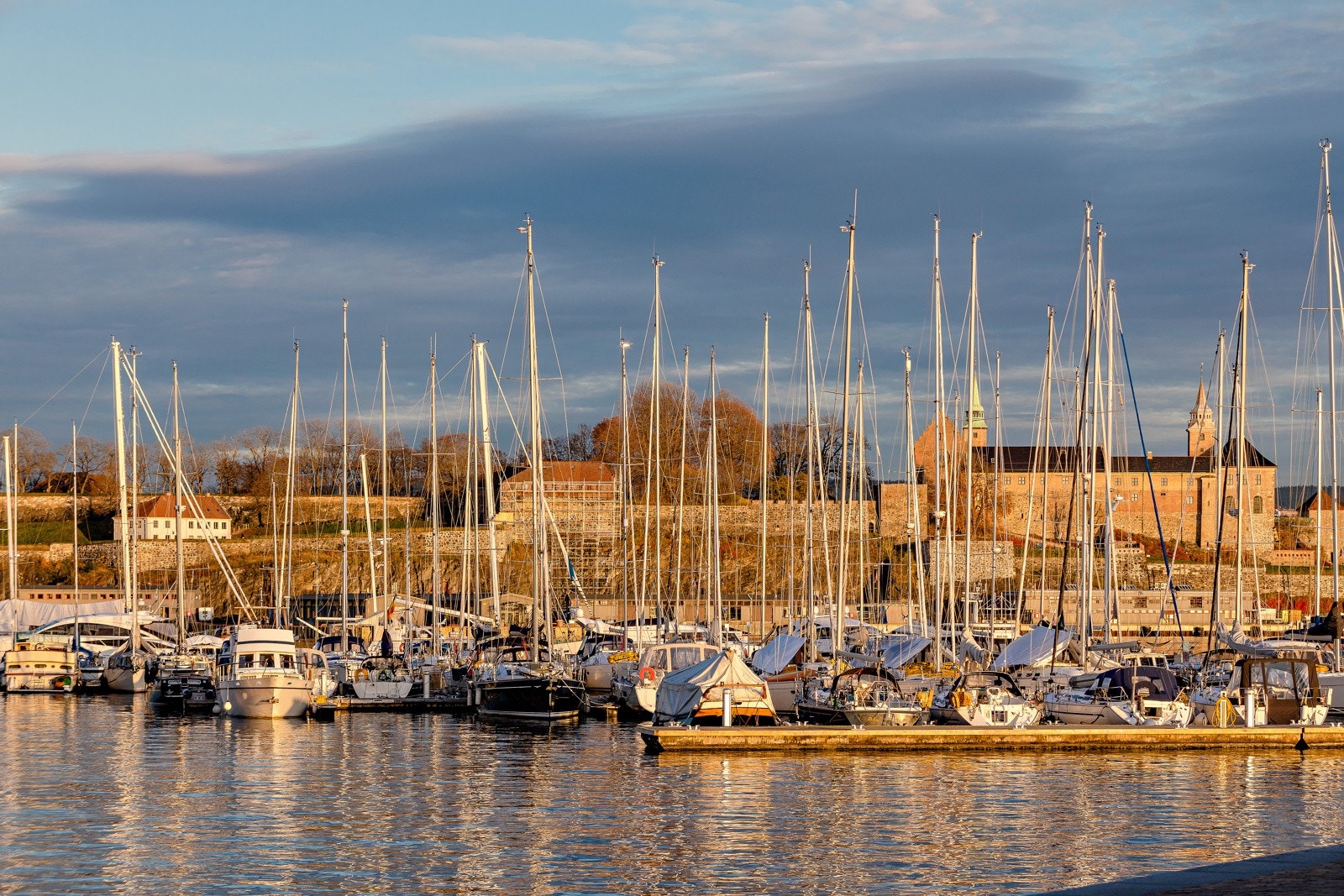 Båthavnen på Aker Brygge. Båt transport ut til idylliske øyene i Oslofjorden. Galleribilde