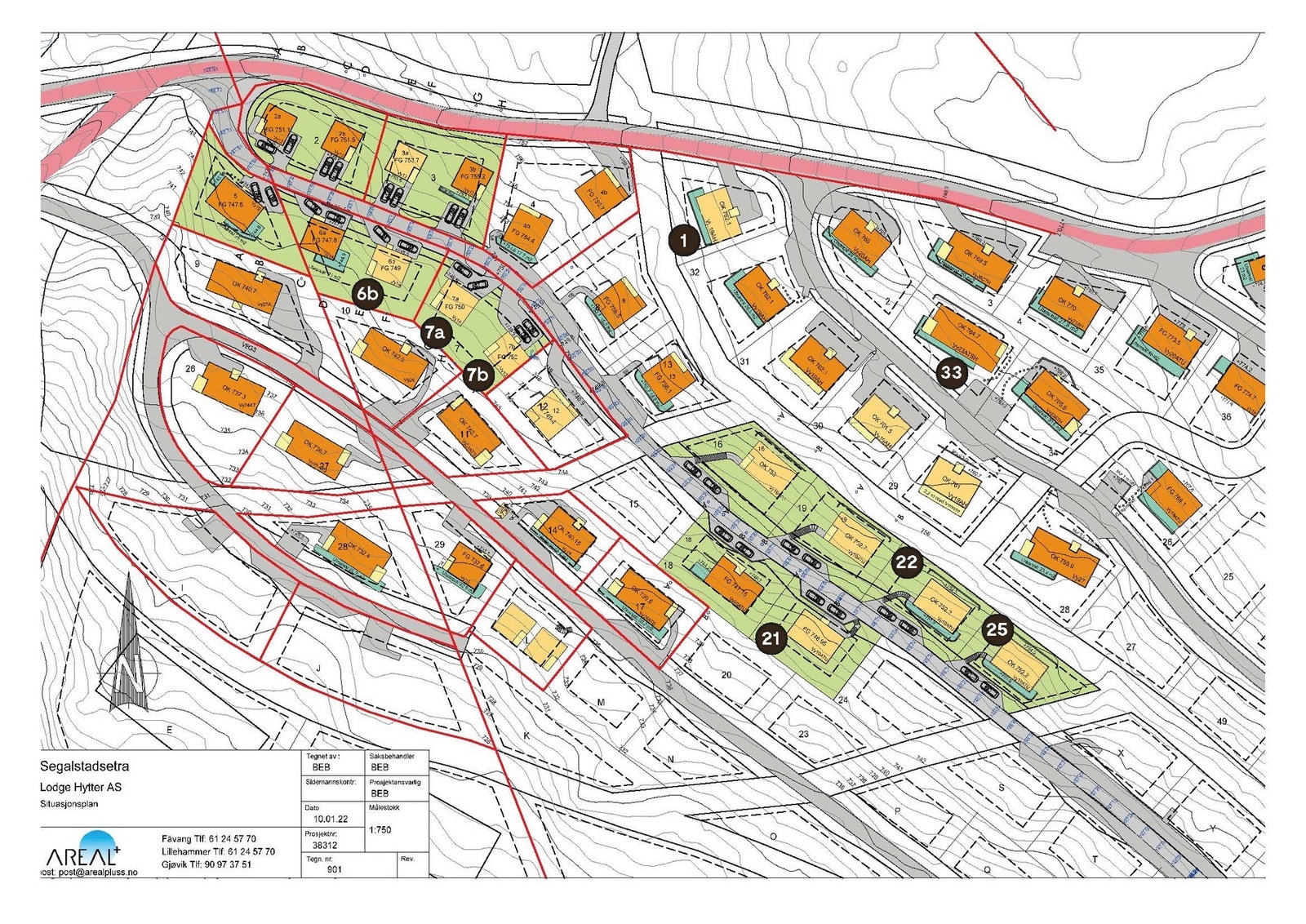 Situasjonskart tomter. Ledige tomter er markert. Galleribilde