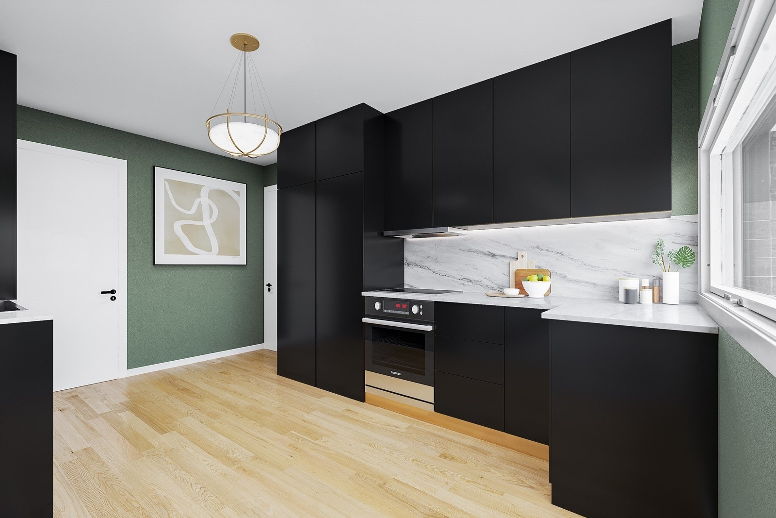 Illustrasjonsbilde av kjøkken. Galleribilde