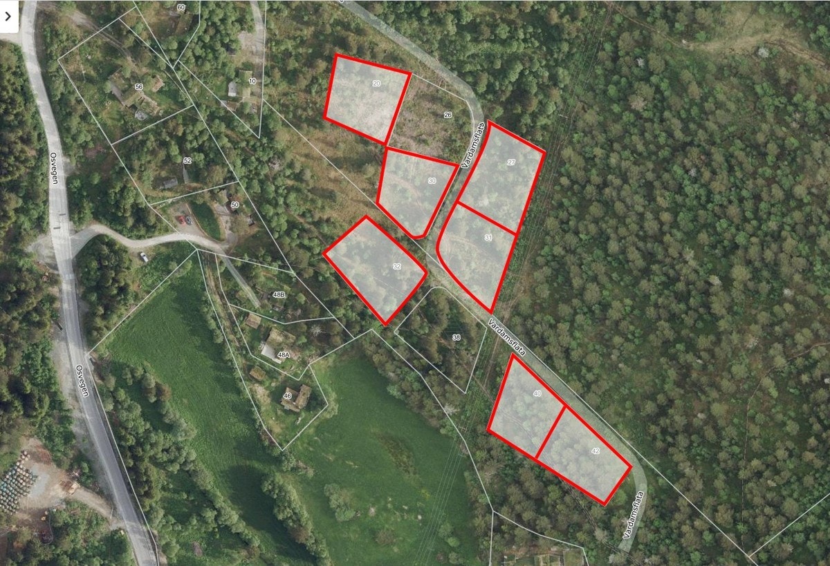 Flyfoto med skisserte tomtegrenser. Galleribilde