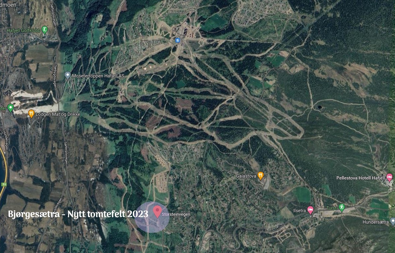 Bjørgesætra ligger flott til i solhellinga. Sklitrasseen fra Gaiastova som tar deg inn i alpinsenteret går igjennom tomtefeltet. Galleribilde