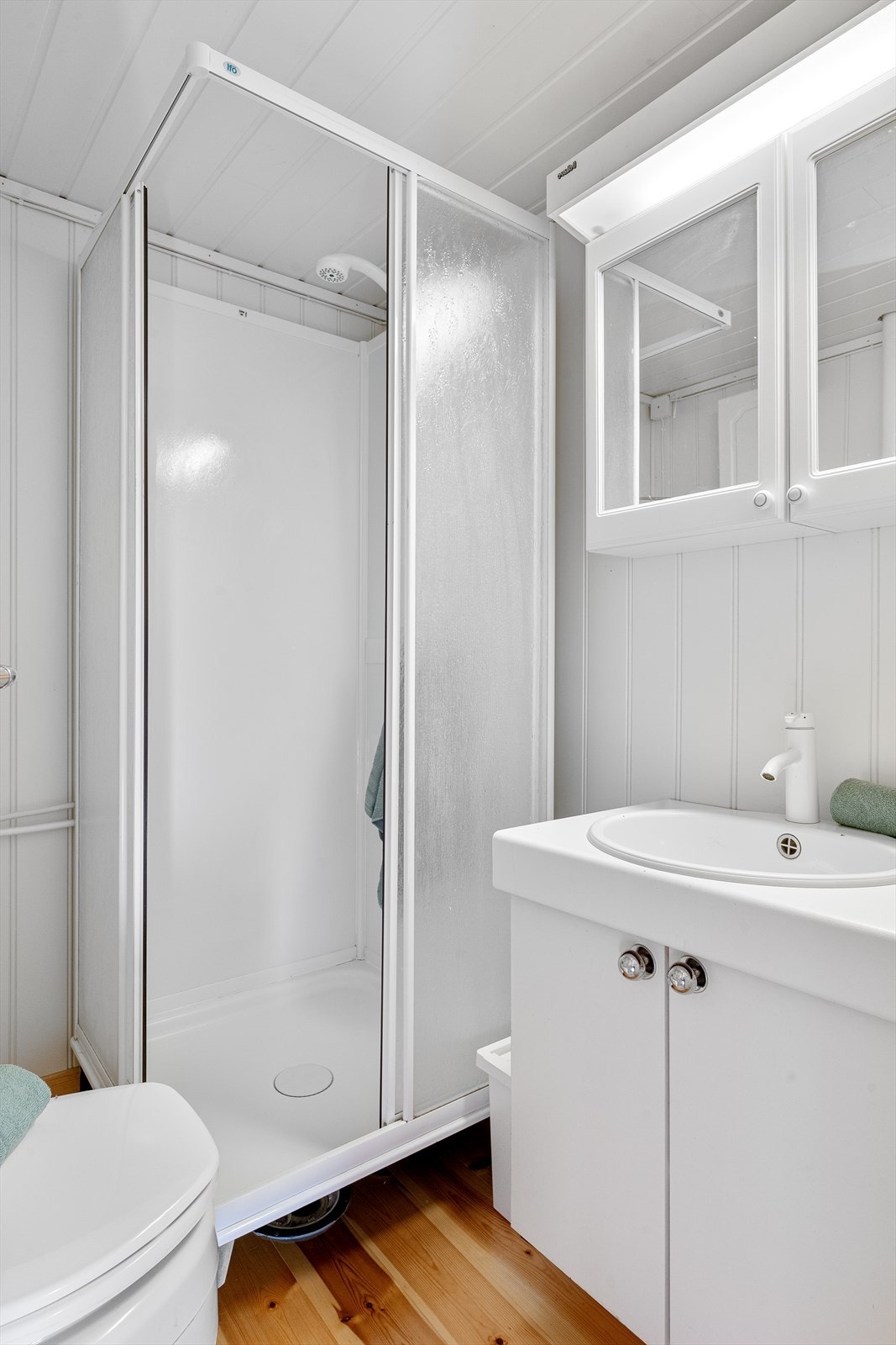 Baderom med dusj, vask og Separett toalett. Galleribilde