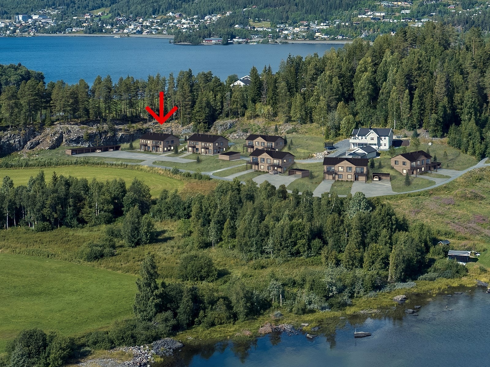Nydelig beliggenhet med nærhet til fjorden.
16 boenheter fordelt på 4 tomannsboliger og 2 firemannsboliger. Galleribilde