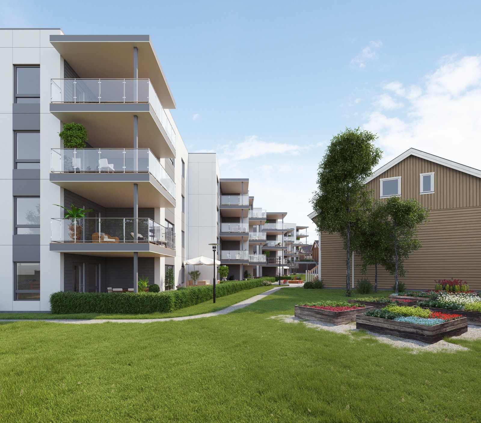 Det er også beplatningskasser på feltet for å dyrke egne grønnsaker/planter. Galleribilde