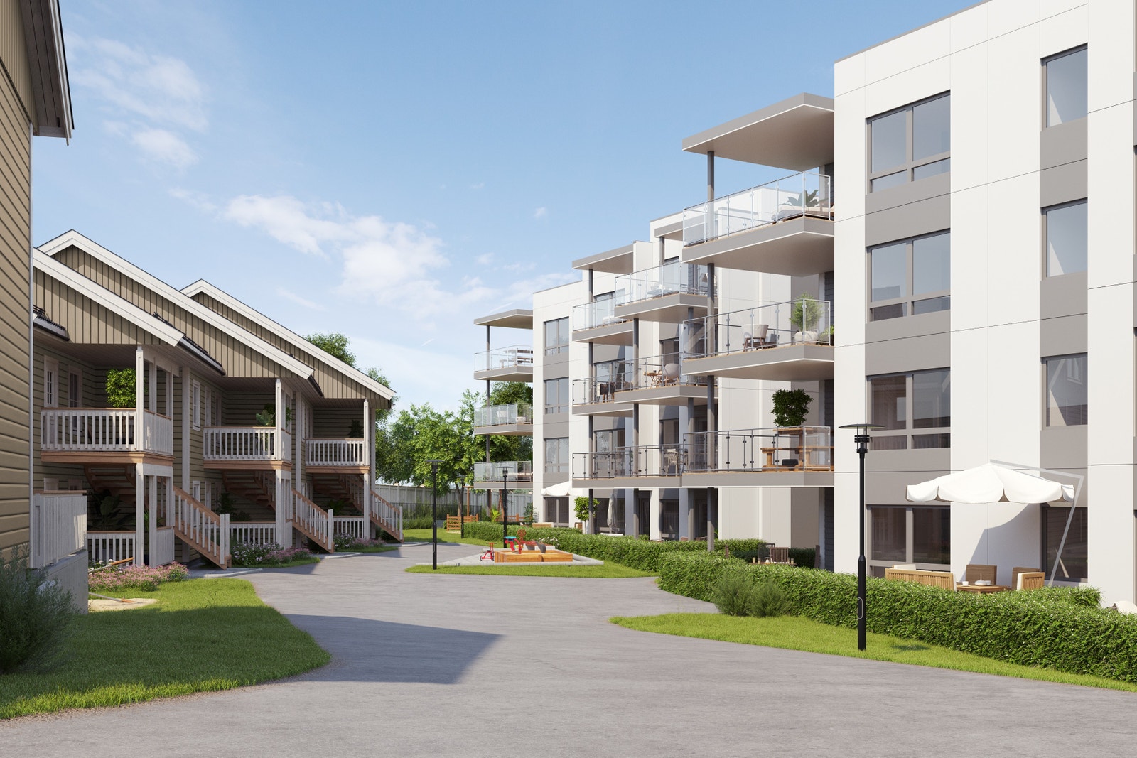 Hyggelig bomiljø rundt prosjektet. Galleribilde