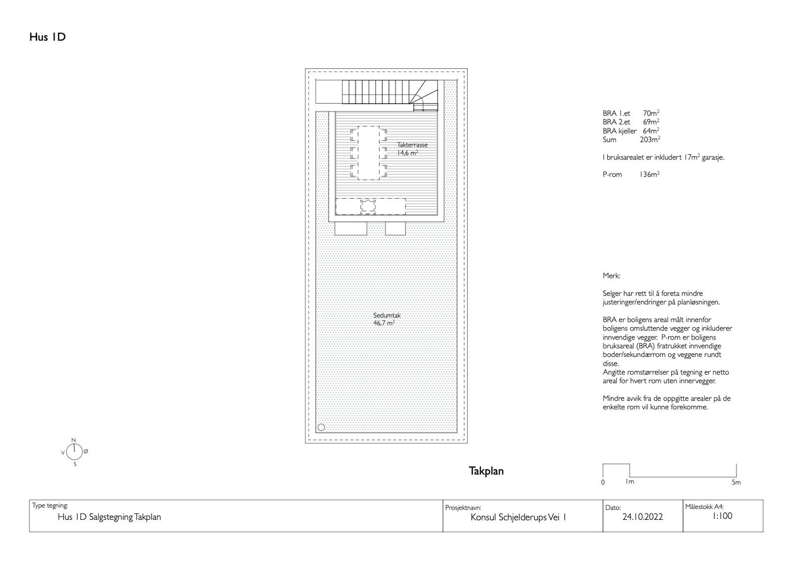 A72-D3 Hus 1D Salgstegning Takplan Galleribilde