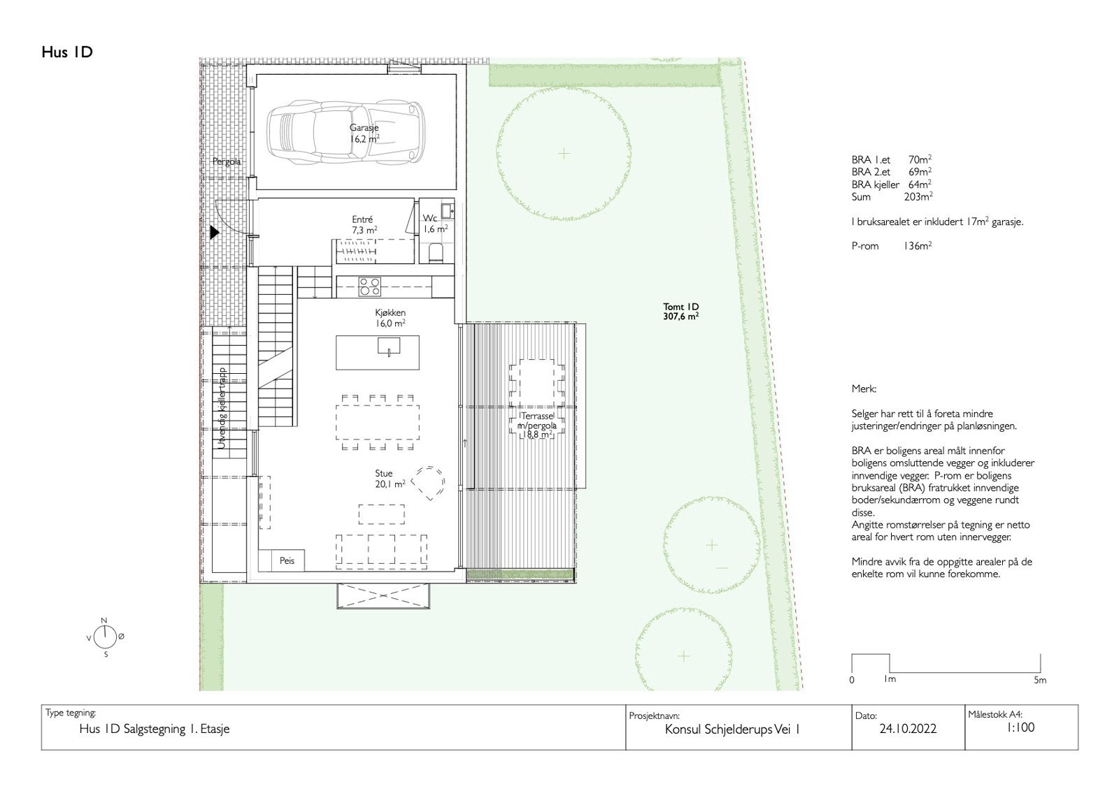 A72-D1 Hus 1D Salgstegning 1. Etasje Galleribilde
