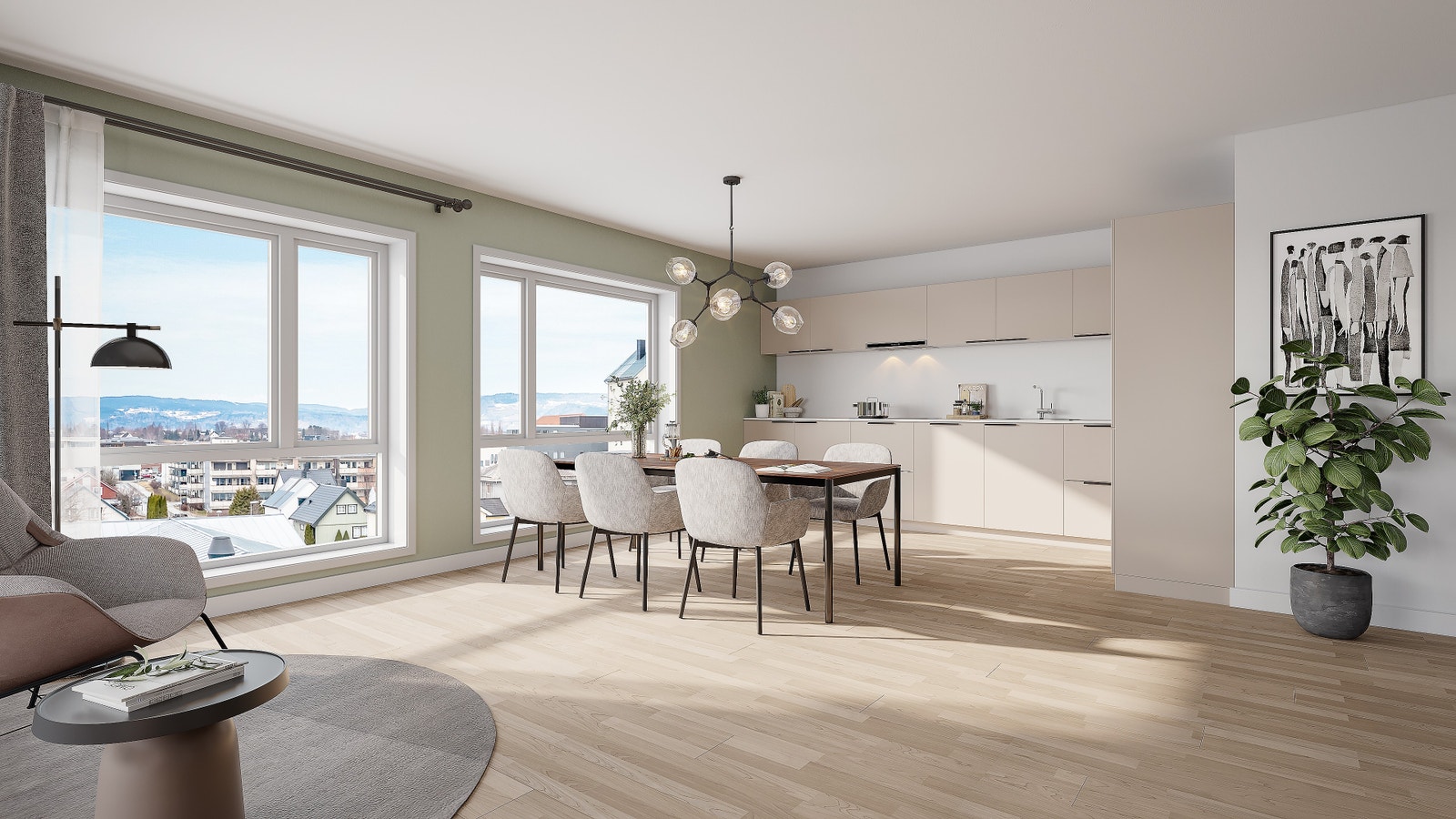 Alle leiligheter vil få fast parkeringsplass i parkeringskjeller og heisadkomst direkte til leilighetenes plan. Galleribilde