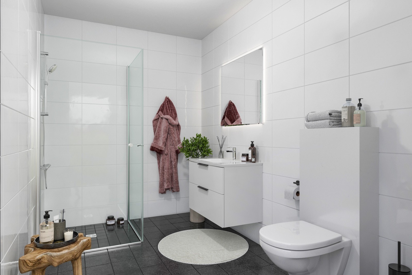 Interiørbilde fra bad i rekkehusene. Galleribilde