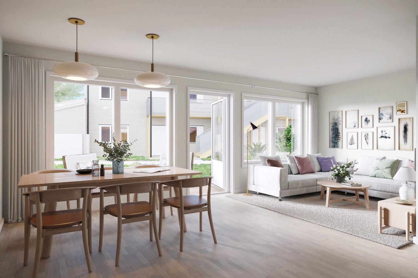 Interiørbilde fra stue i rekkehusene. Galleribilde