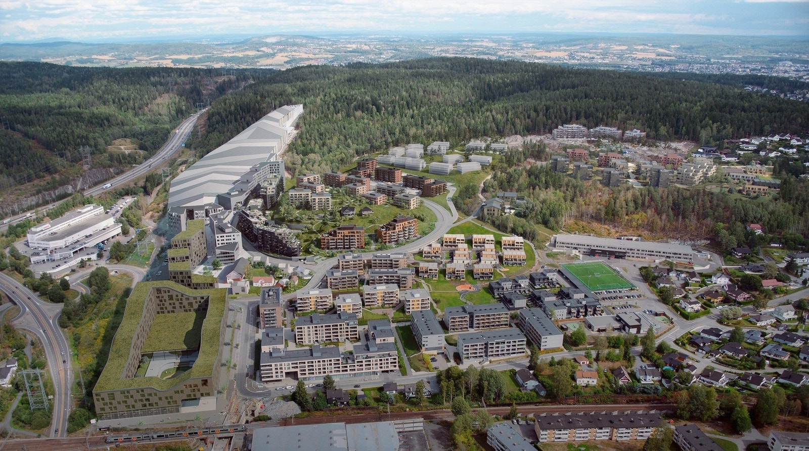 Lørenskog Stasjonsby består av flere delfelter/prosjekter og vil ved ferdigstillelse bestå av over 1100 nye boliger. Galleribilde