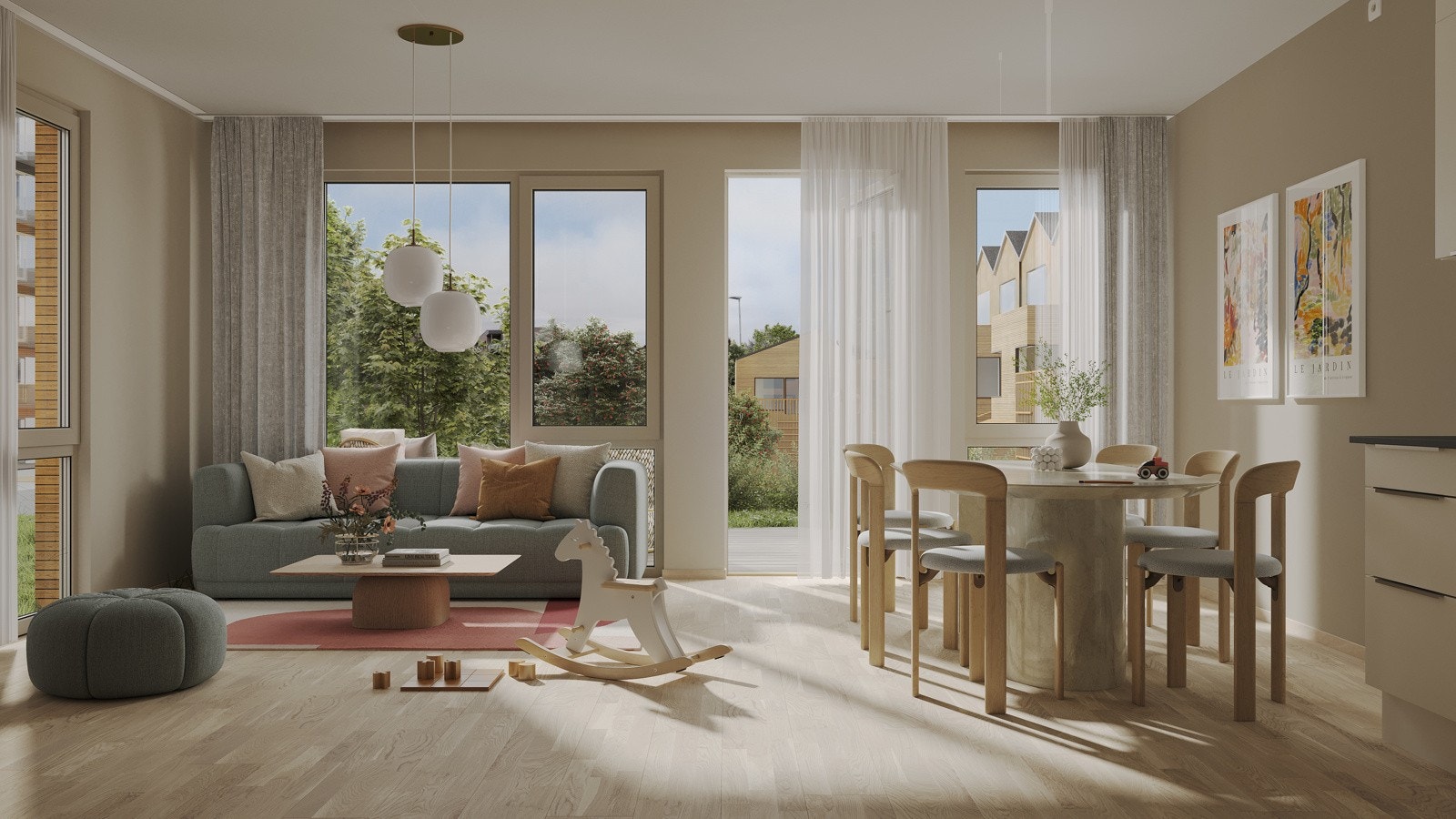 Stue med store vindusflater gir mye lys Galleribilde