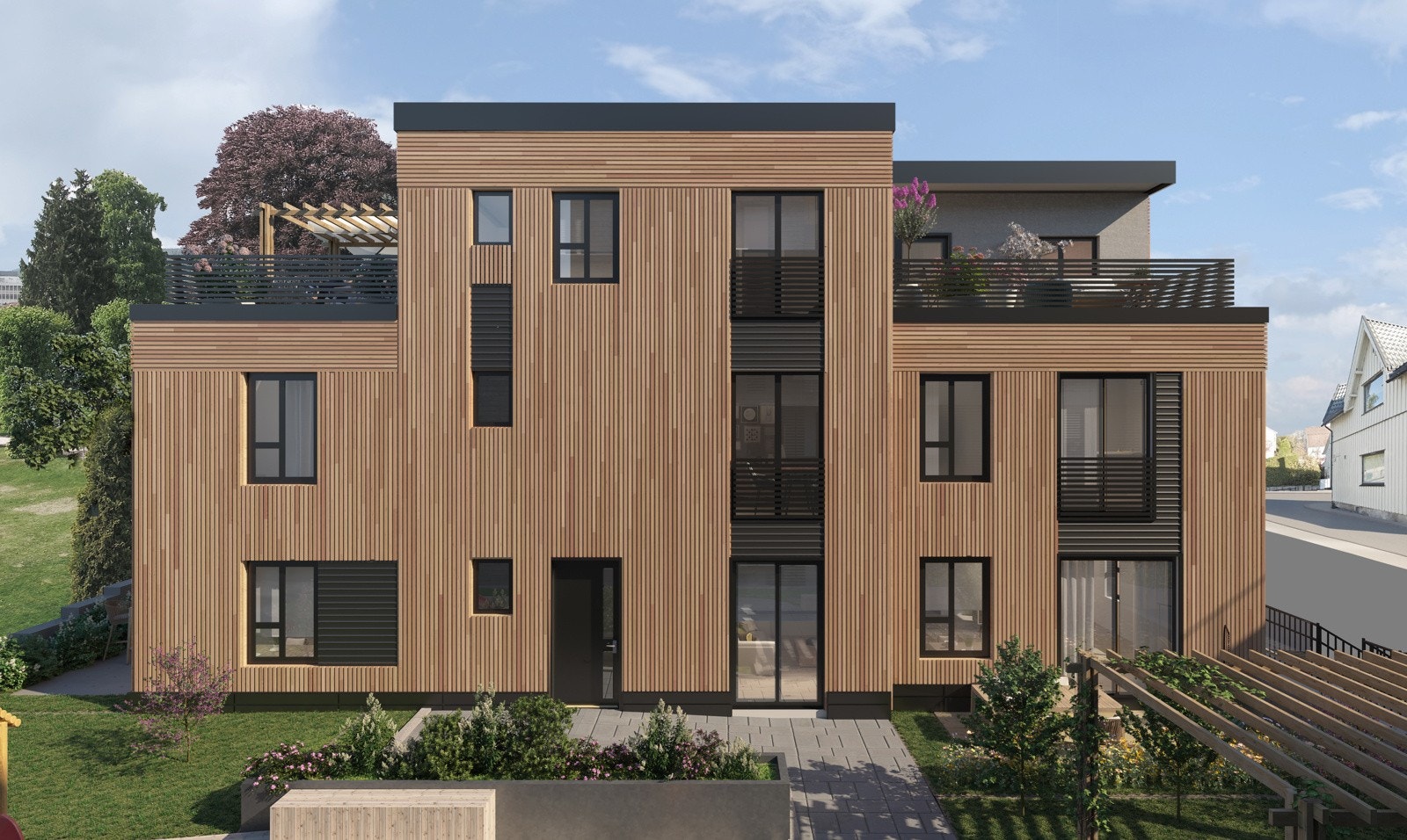 Bakgården blir et flott sted å være om du vil stelle med plantene, for å slappe av, eller om du vil slå av en prat med din nye nabo. Galleribilde