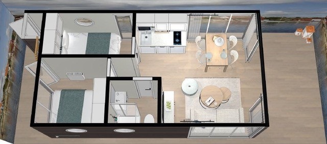 Plantegning av La Mare husbåt L for large, som vi har til salgs i Oslo. Galleribilde