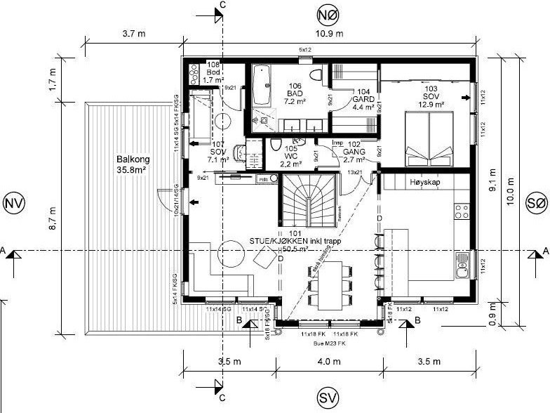 Hus 1, plan 2. Det er mulighet for å gjøre egne tilpasninger. Galleribilde