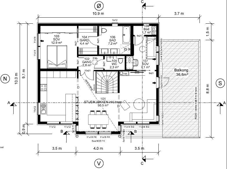 Hus 2, plan 2. Det er mulighet for å gjøre egne tilpasninger. Galleribilde