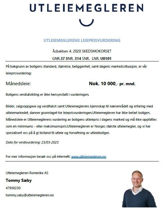 Prisvurderingen fra utleiemegleren på tiltenkte hyblene viser 10 000 kroner i mnd. Galleribilde