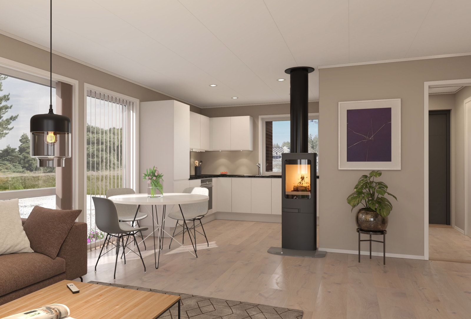 Illustrasjon av stue/kjøkken Galleribilde