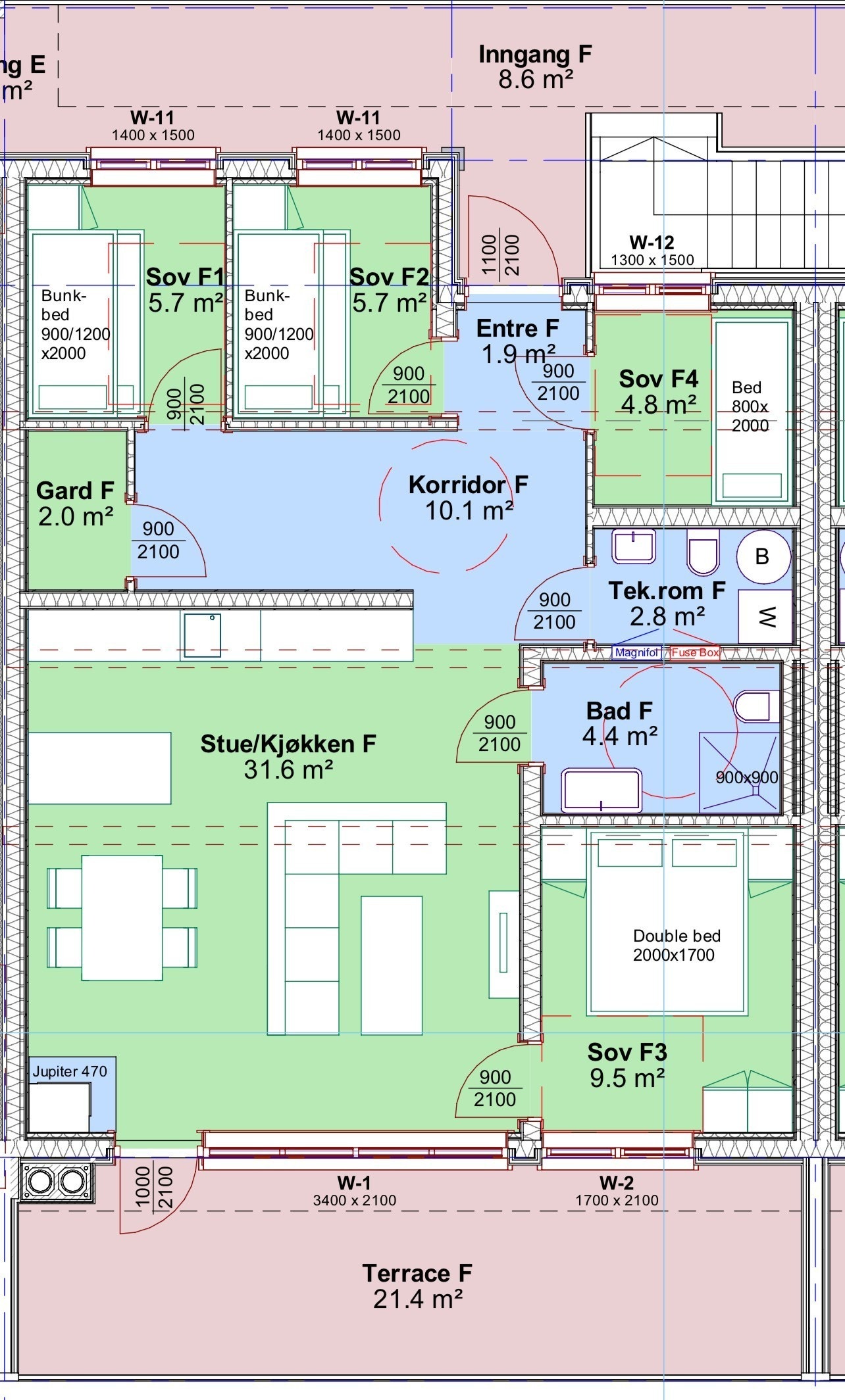 Plantegning midtleilighet 3 etg. Galleribilde