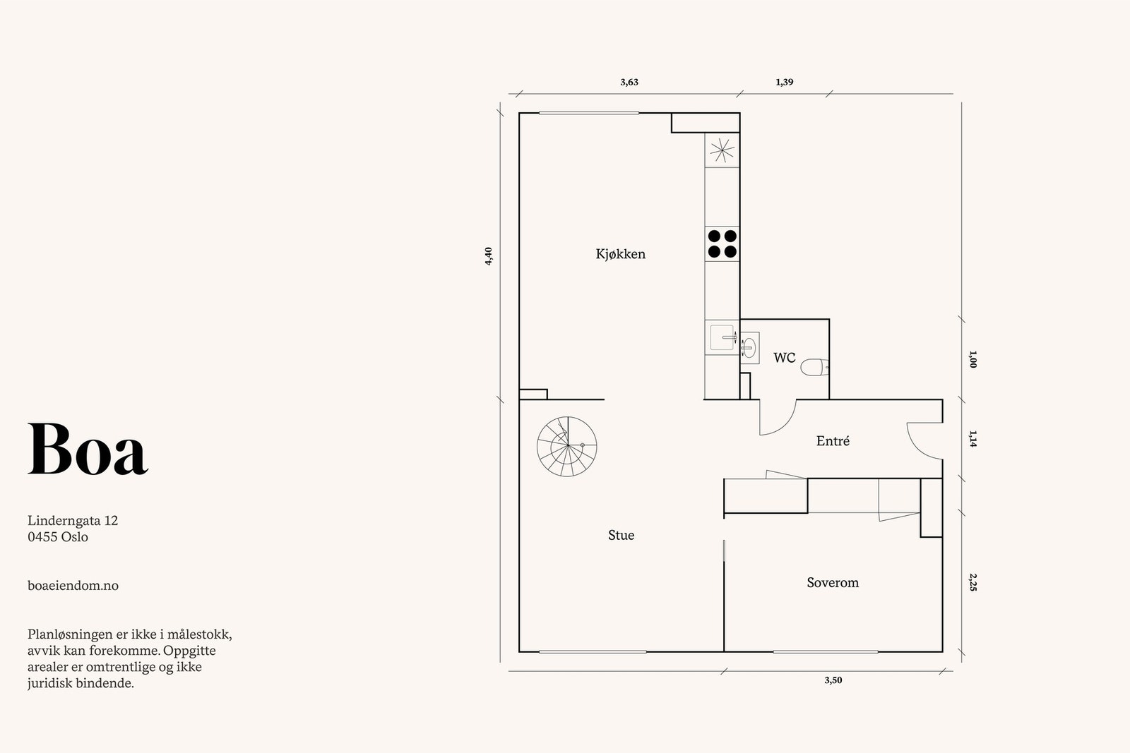 3. etasje: Entré/gang, kjøkken med spisestue, stue med trapp til loft, soverom og toalett. Galleribilde