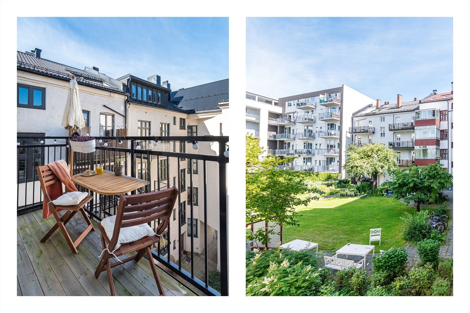 Balkongen vender ut mot stille bakgård, og føles som et ekstra rom i sommerhalvåret. Galleribilde