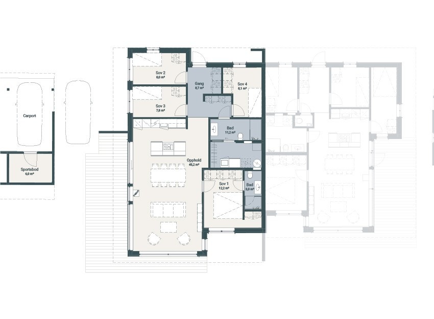 Fridalen Hemsedal planskisse hus P bolig 32 på 110 m². Galleribilde