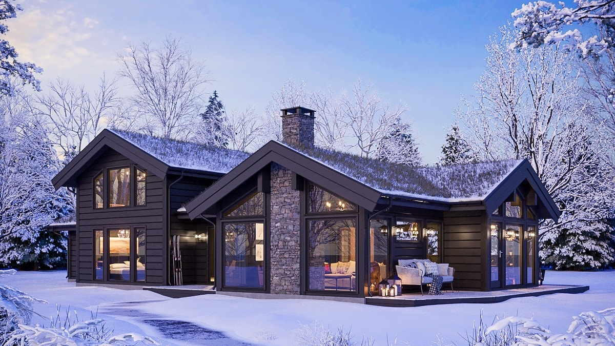 3-D illustrasjon 1 av prosjektert hytte Galleribilde