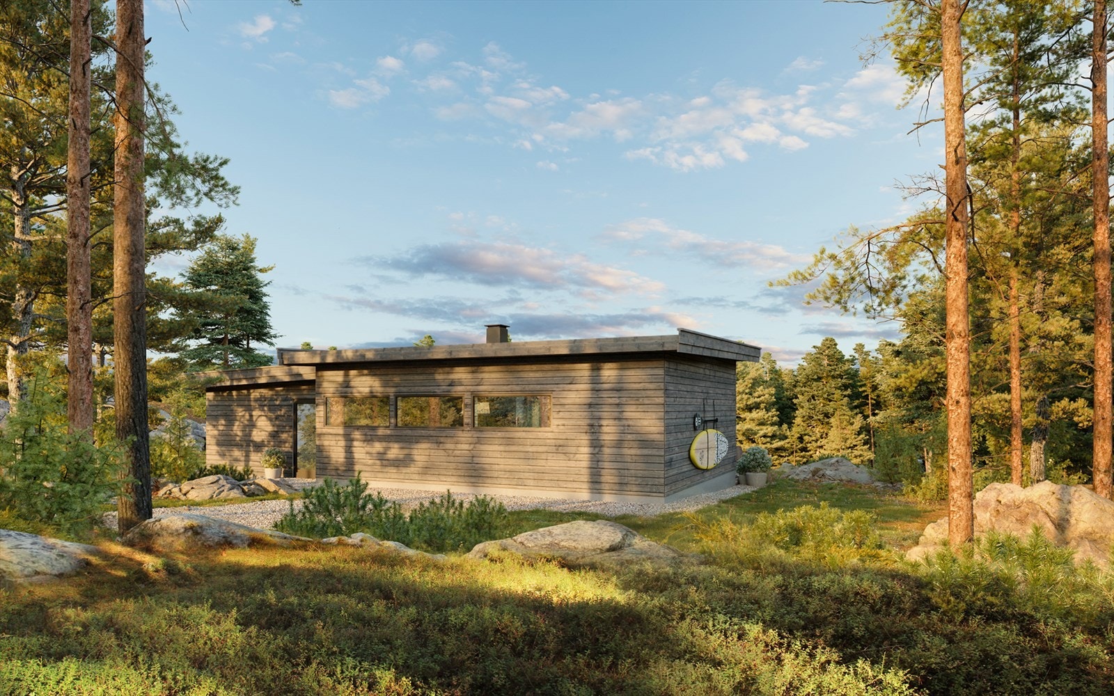 Påbegynt tomt med byggetillatelse og tegninger for oppføring av ny fritidsbolig. (Illustrasjon - avvik kan forekomme) Galleribilde