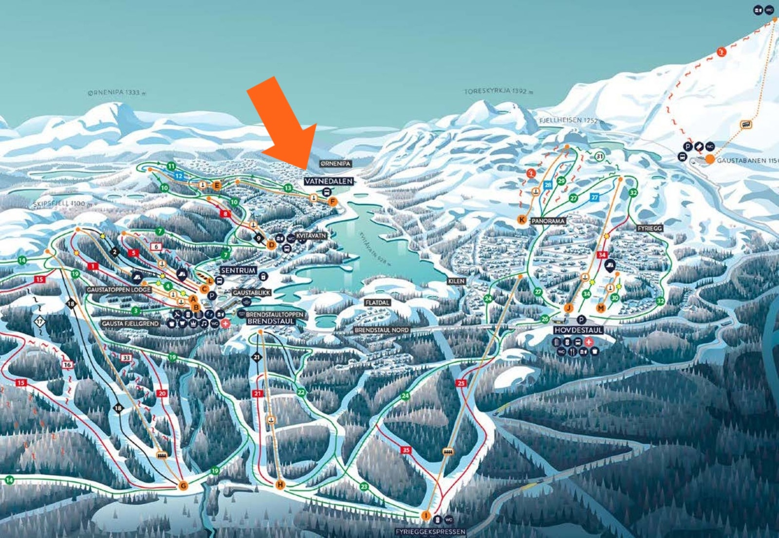 Illustrasjon som viser tomtenes beliggenhet på Gausta Galleribilde