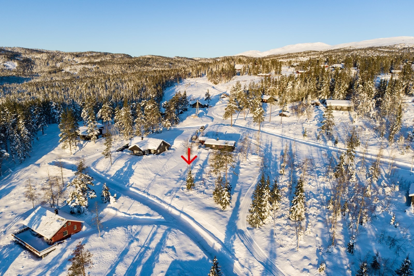 Det er bilvei frem til tomten. Galleribilde