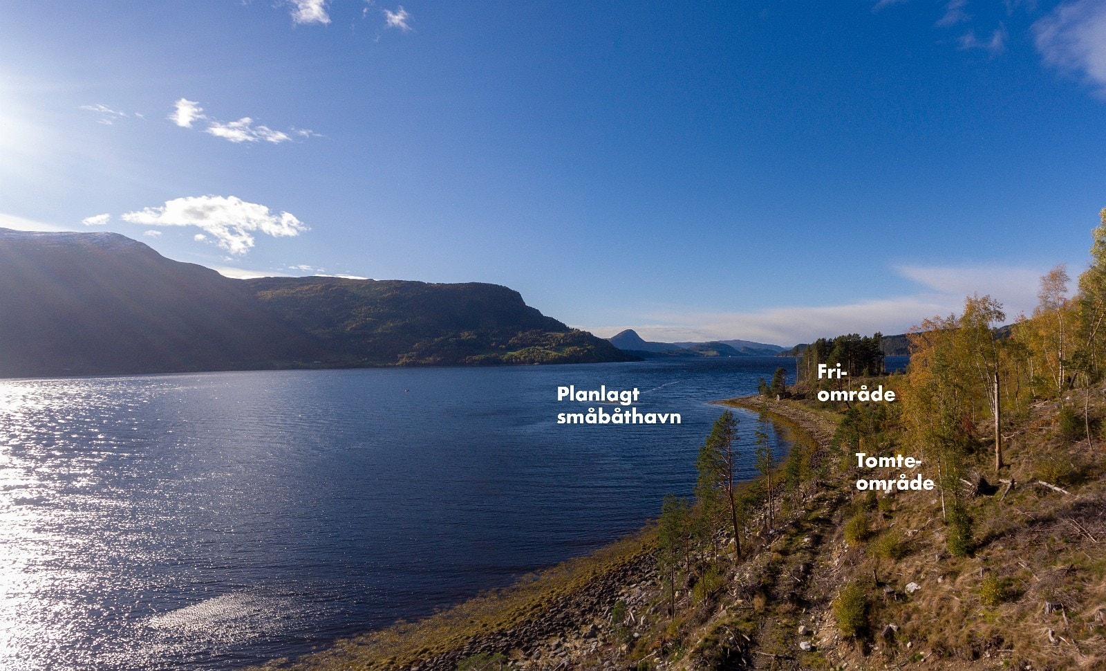 Tomtene nærmest fjorden ligger alle sørvendt parallelt på to rekker med flott utsikt Galleribilde