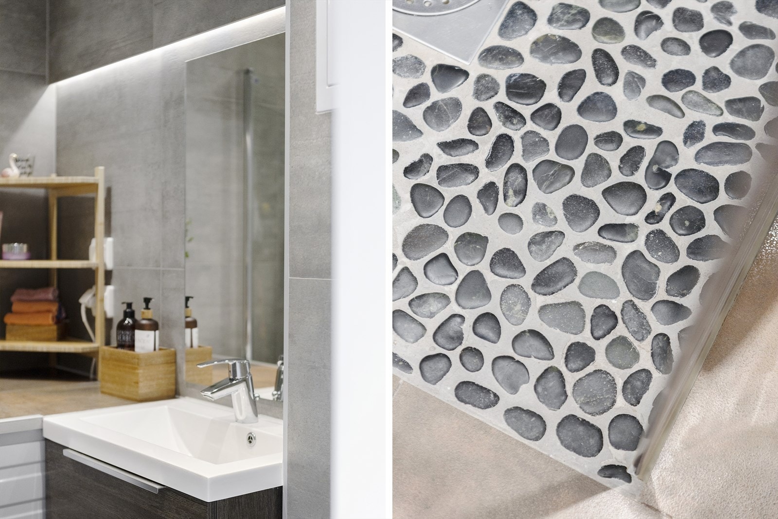 Badet inneholder dusj, wc, servant og opplegg for vaskemaskin. Galleribilde