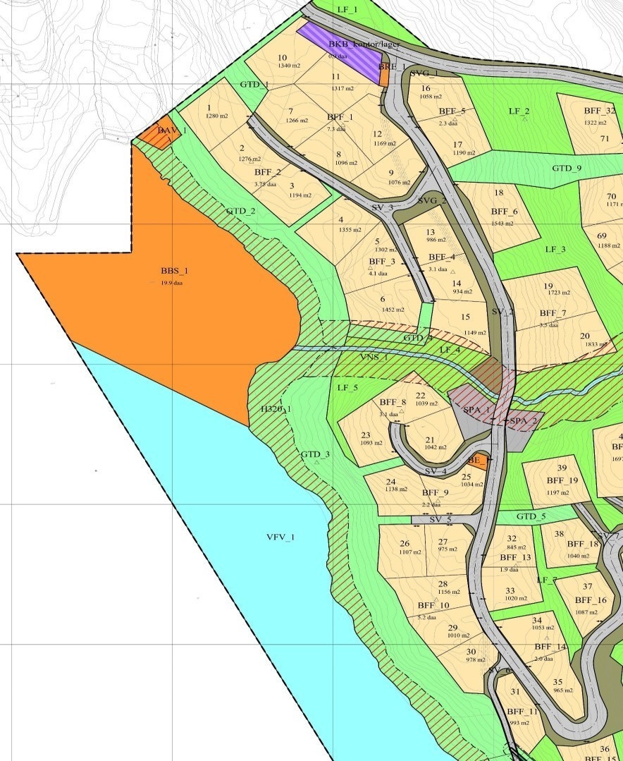 Tomten for salg er i kartet merket som tomt 20. Kontakt Kjetil på 9280 6288 for en uforpliktende visning. Galleribilde