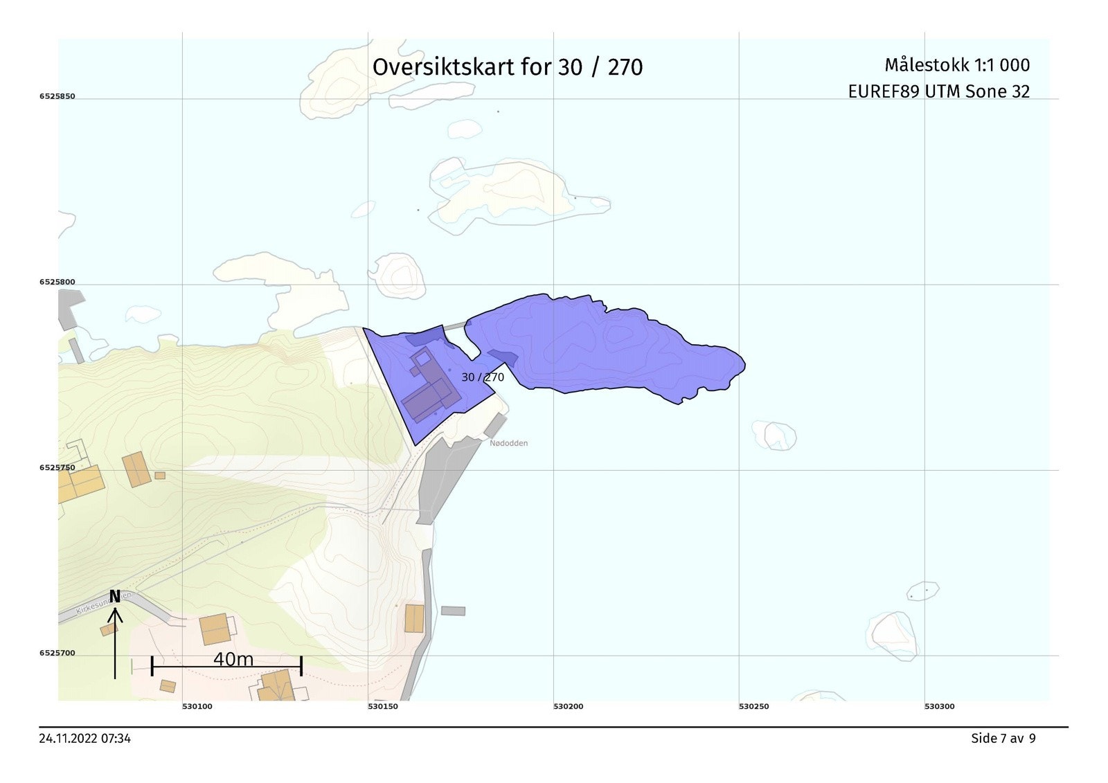 Kartet markerer eiendommen/blått område Galleribilde