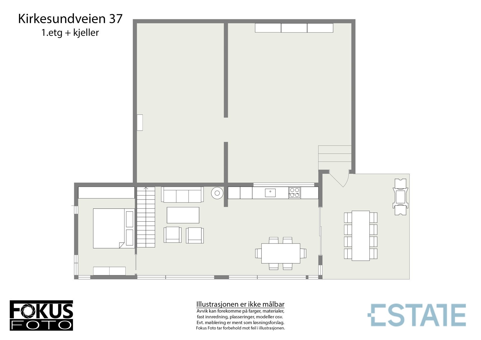 Estate 2D-tegning - 1.etg/underetasje og kjeller Galleribilde