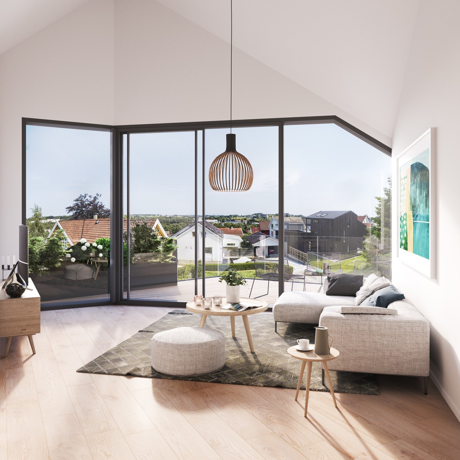 De store vinduene gir mye naturlig lys og forsterker den fine utsikten. Galleribilde