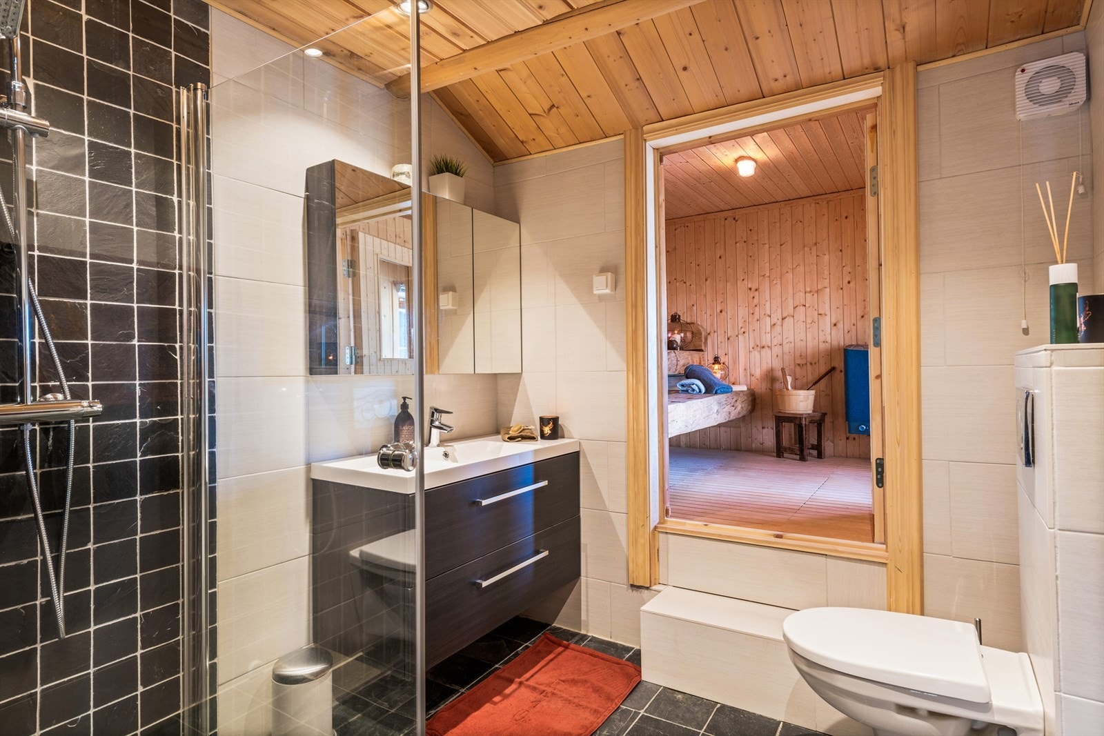 Tilgang til badstue opp en liten trapp fra badet Galleribilde