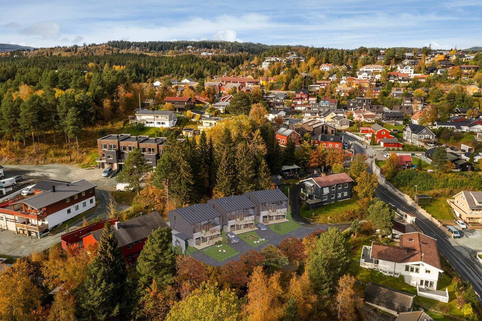 Illustrasjonsplan over byggenes plassering blant eksisterende boligmasse. Galleribilde