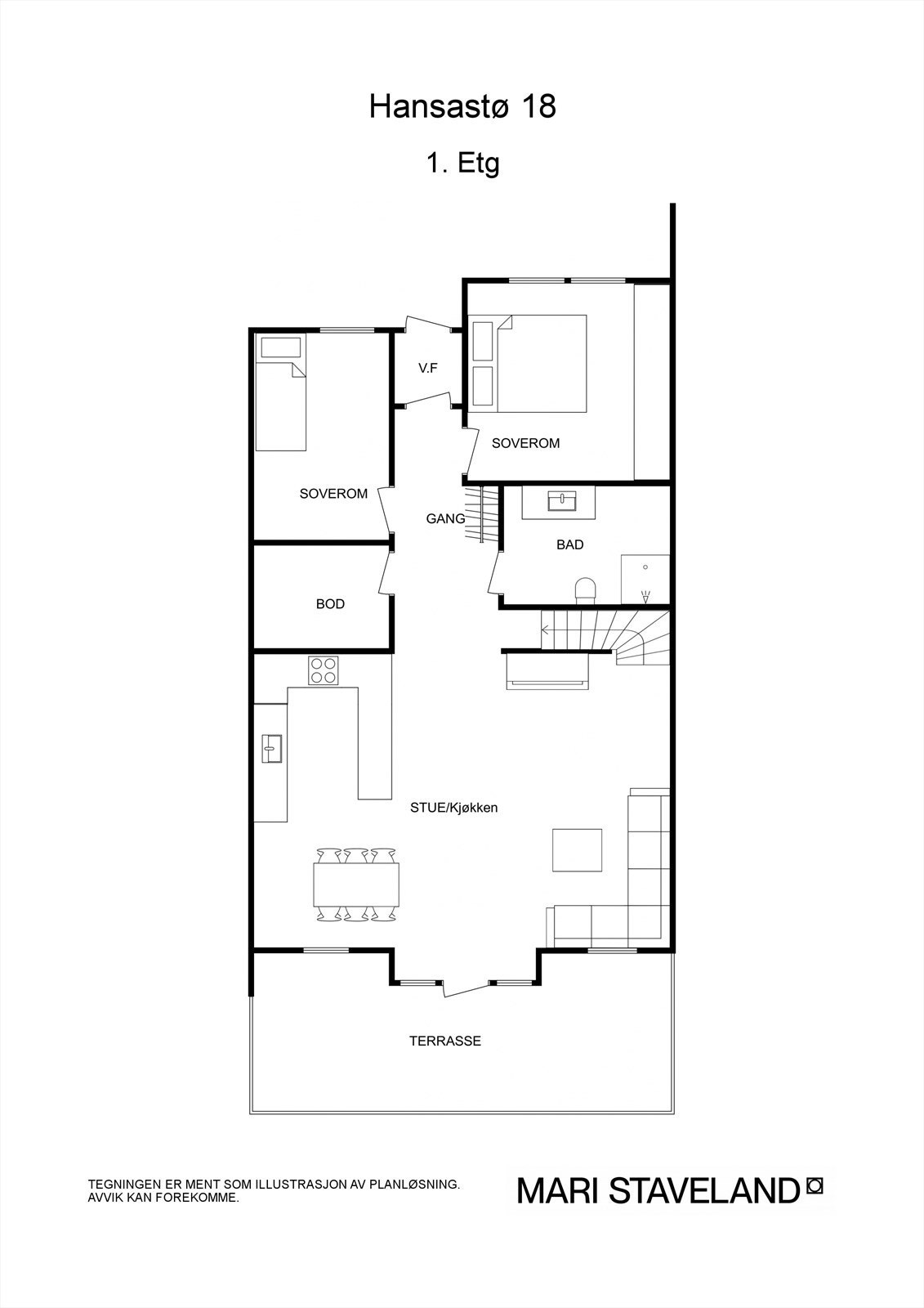 Floorplan letterhead - Hansastø 18 - 1. Etg - 2D Floor Plan Galleribilde