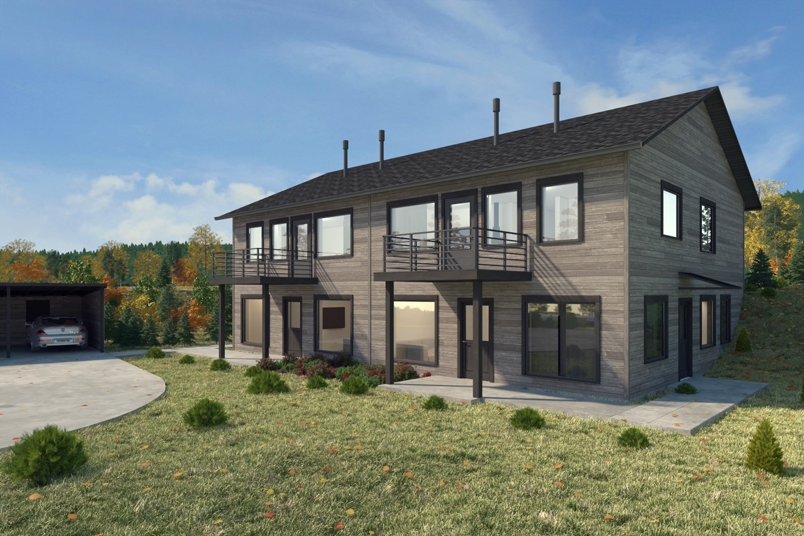 Fjordsikt 4-mannsbolig består av 2 leiligheter pr. etasje. Innholdsrike leiligheter på ca. 76 kvm BRA med 2 og 3 soverom. Leilighet 1 er solgt! Galleribilde