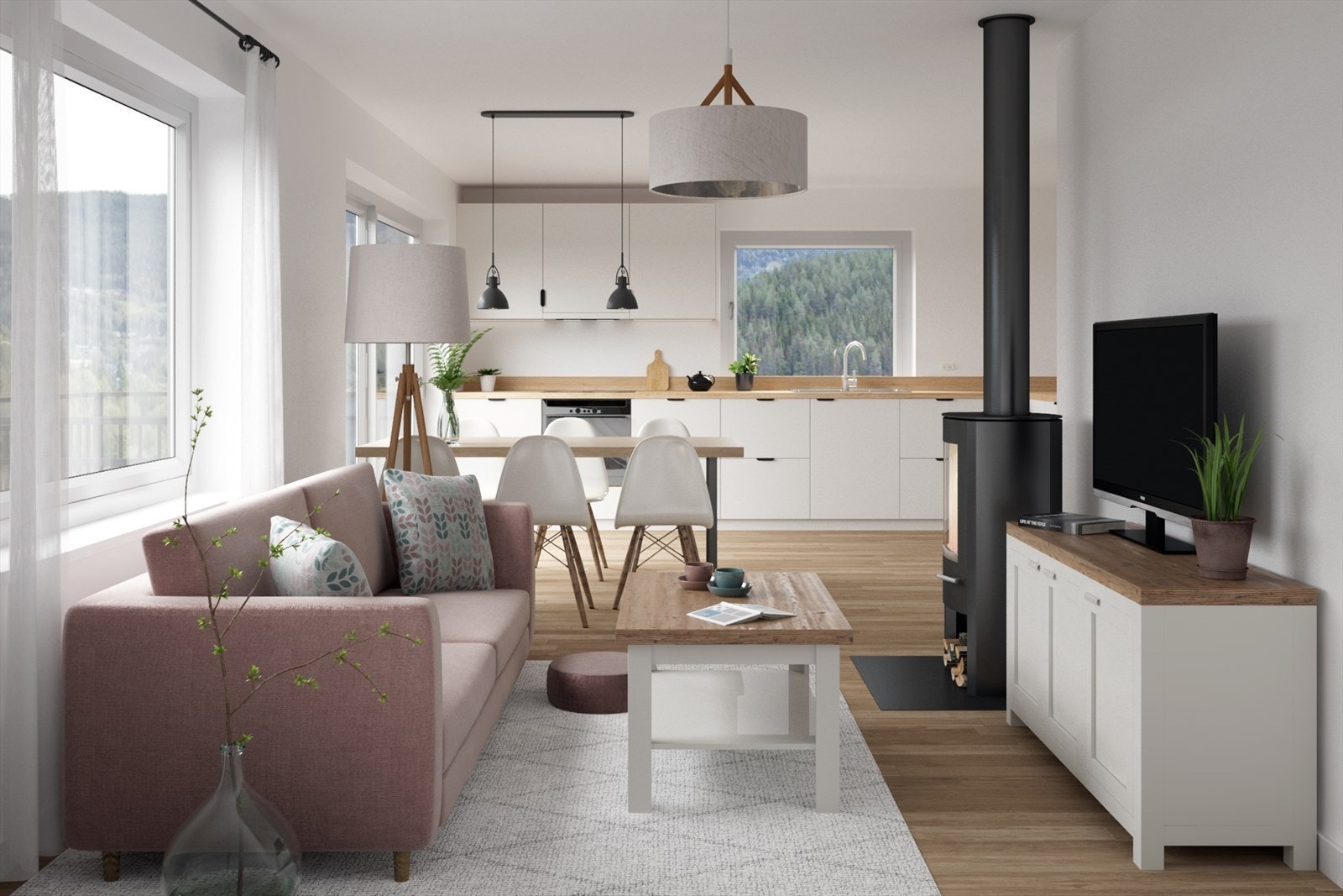 Fjordrike illustrert i lyse farger. Det kan velges mellom lys og grå tone. (Bildet er kun ment som generell illustrasjon og vil avvike fra de ulike boligene). Galleribilde