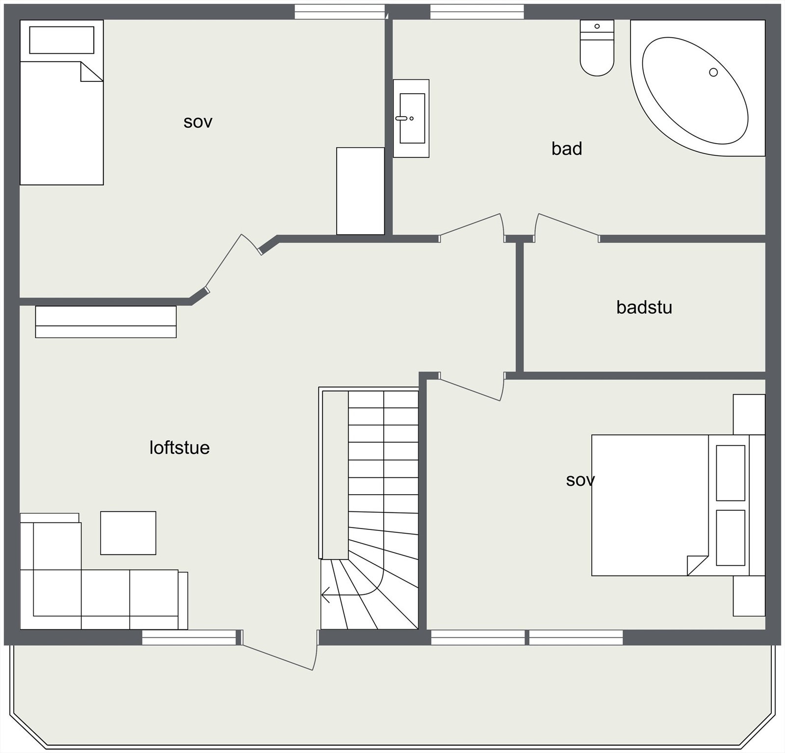 Plantegning loftsetasje. Galleribilde