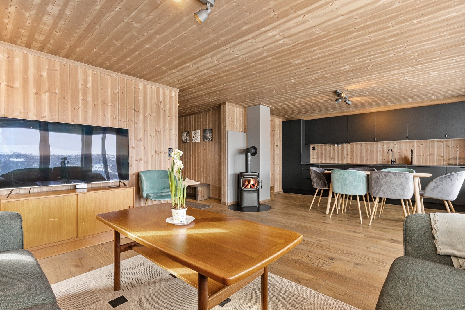 Stue med sofa og tv. Innbo kan følge med Galleribilde