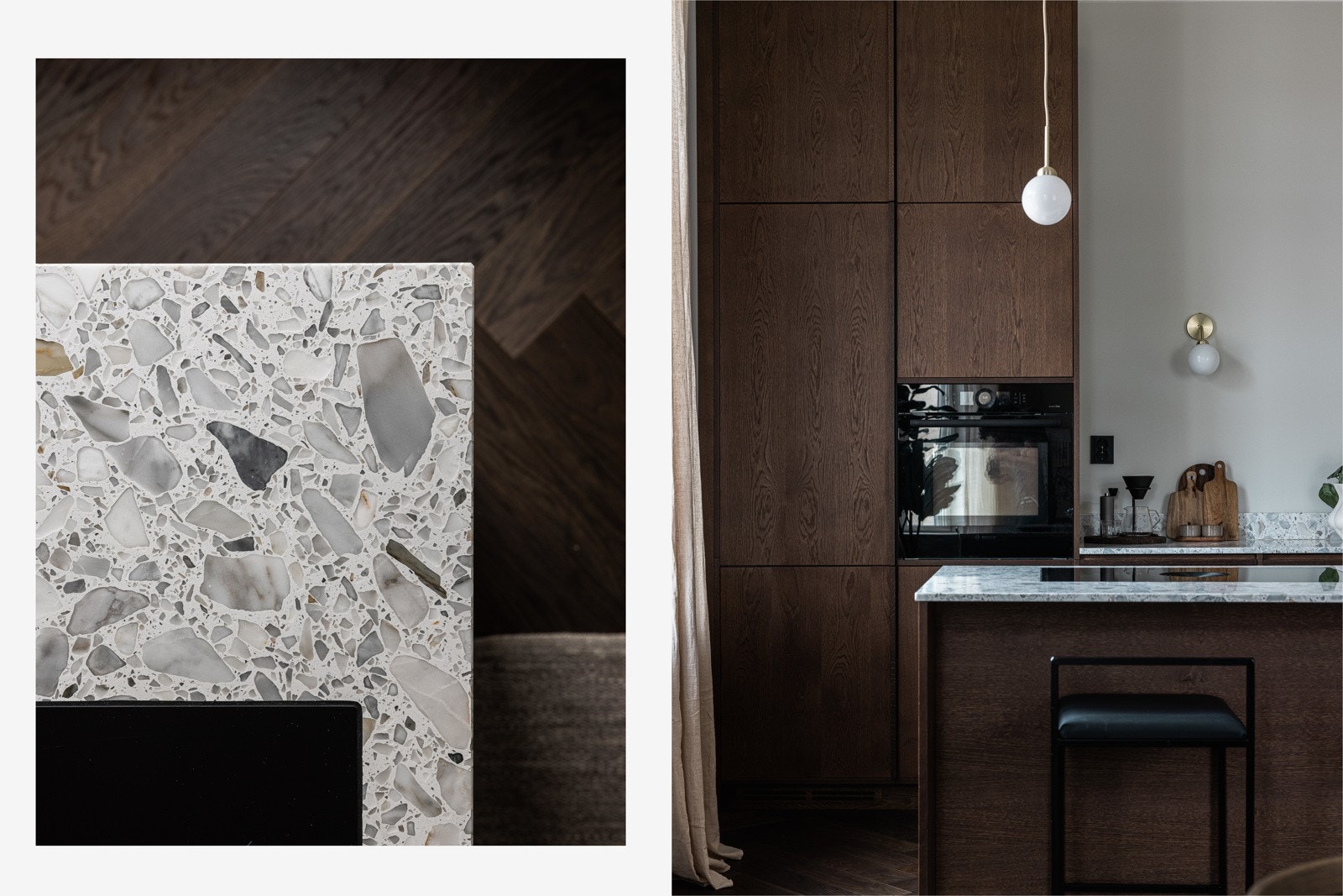 Benkeplate av Terrazzo Calacata marmor. Galleribilde