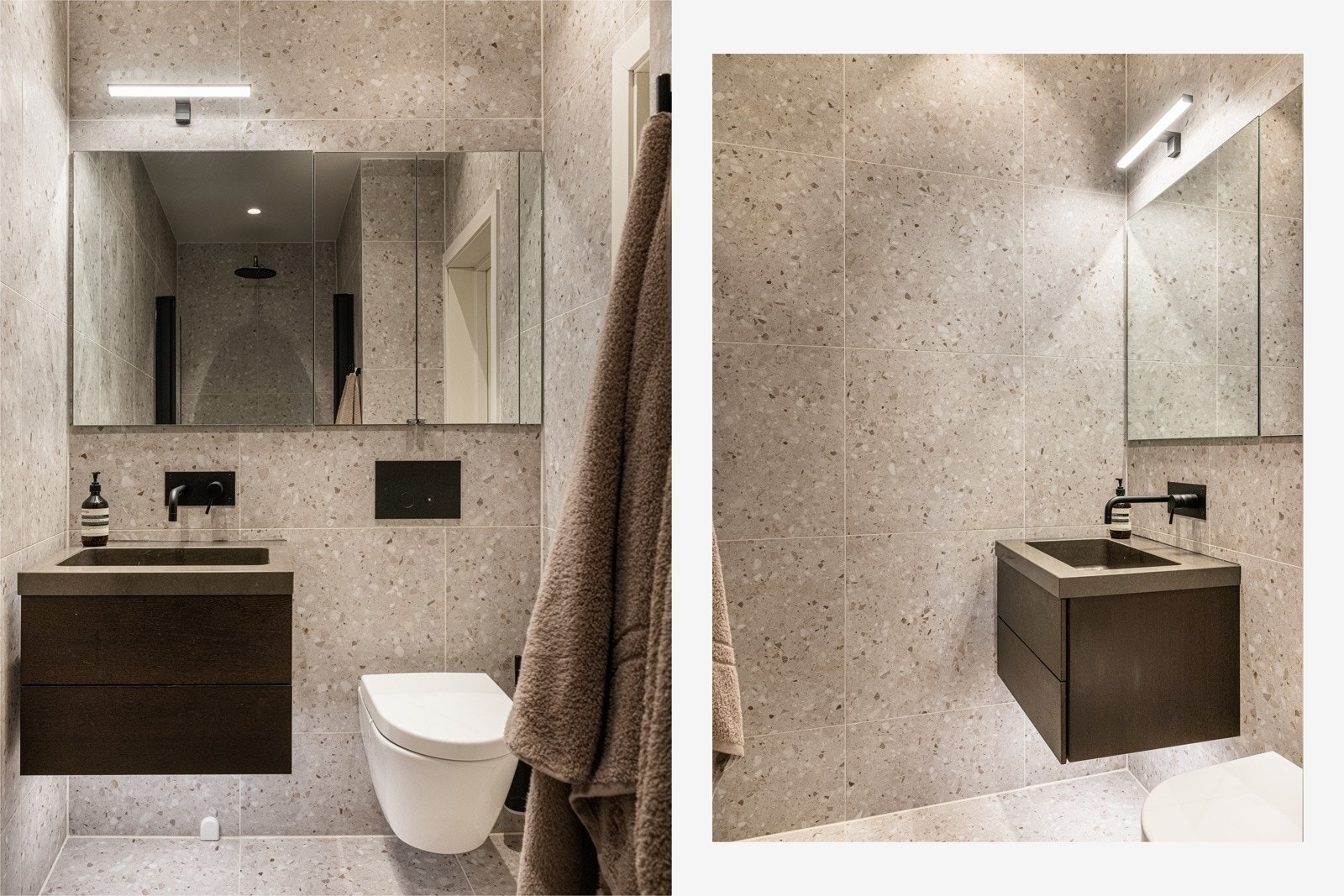 Totalrenovert og utvidet baderom fra 2022. Innebygget blandebatteri fra Tapwell og toalett fra Villeroy & Boch. Galleribilde