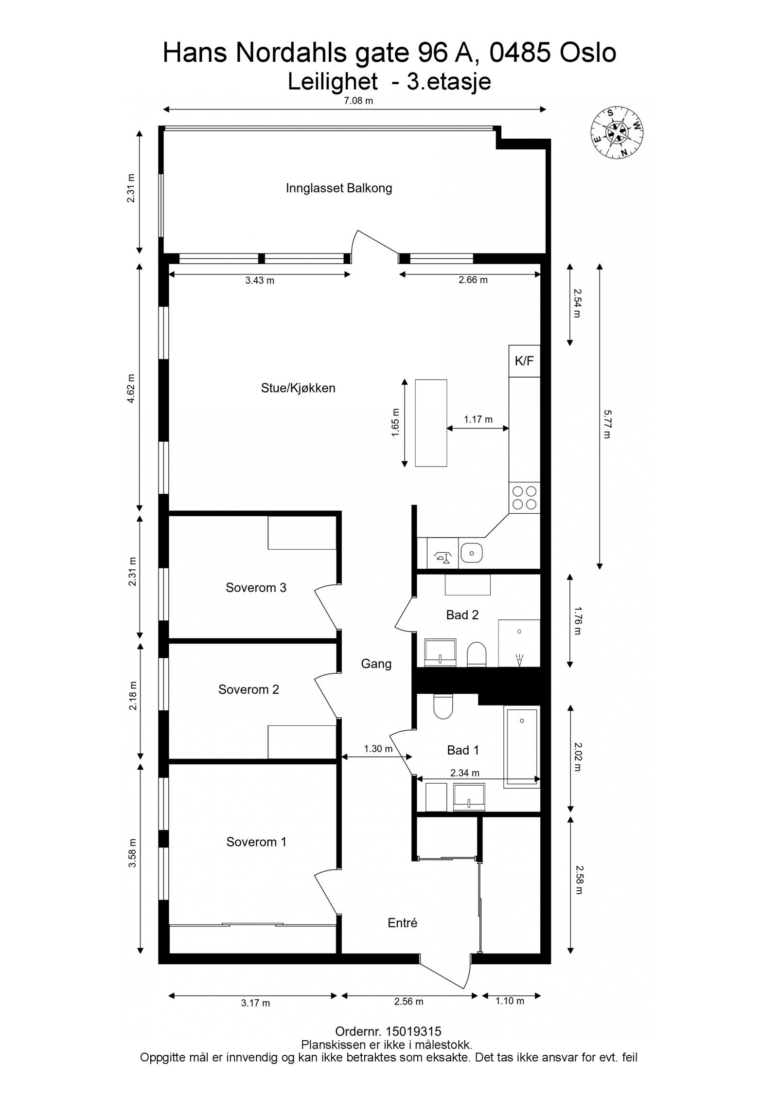 Plantegning med mål og kompass Galleribilde