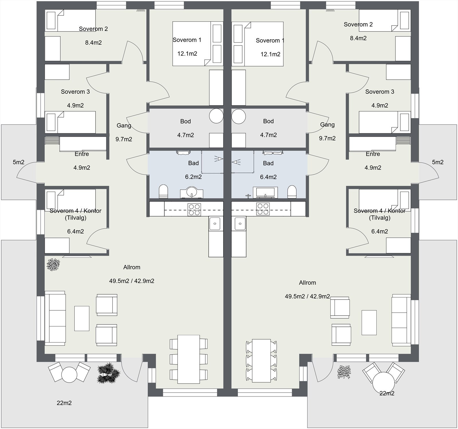 4-mannsbolig Brage - Plan 1 Galleribilde