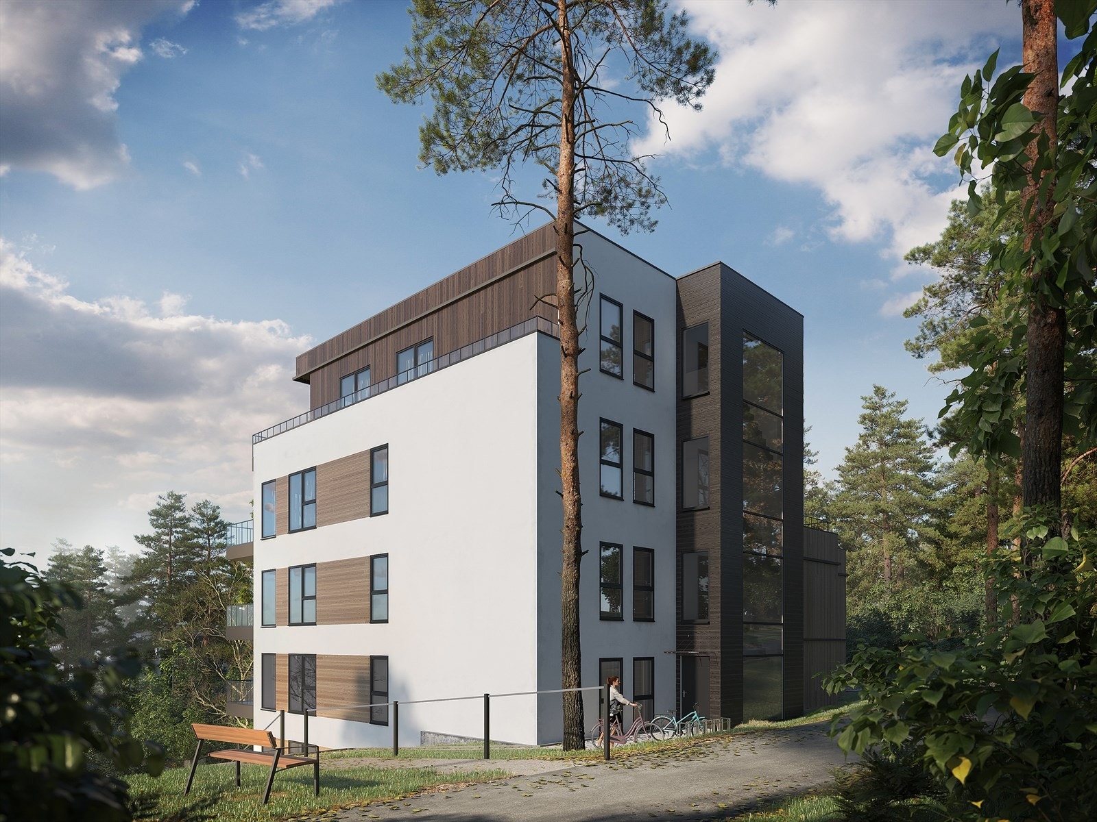 Moderne fasade med mur og treverk. Galleribilde