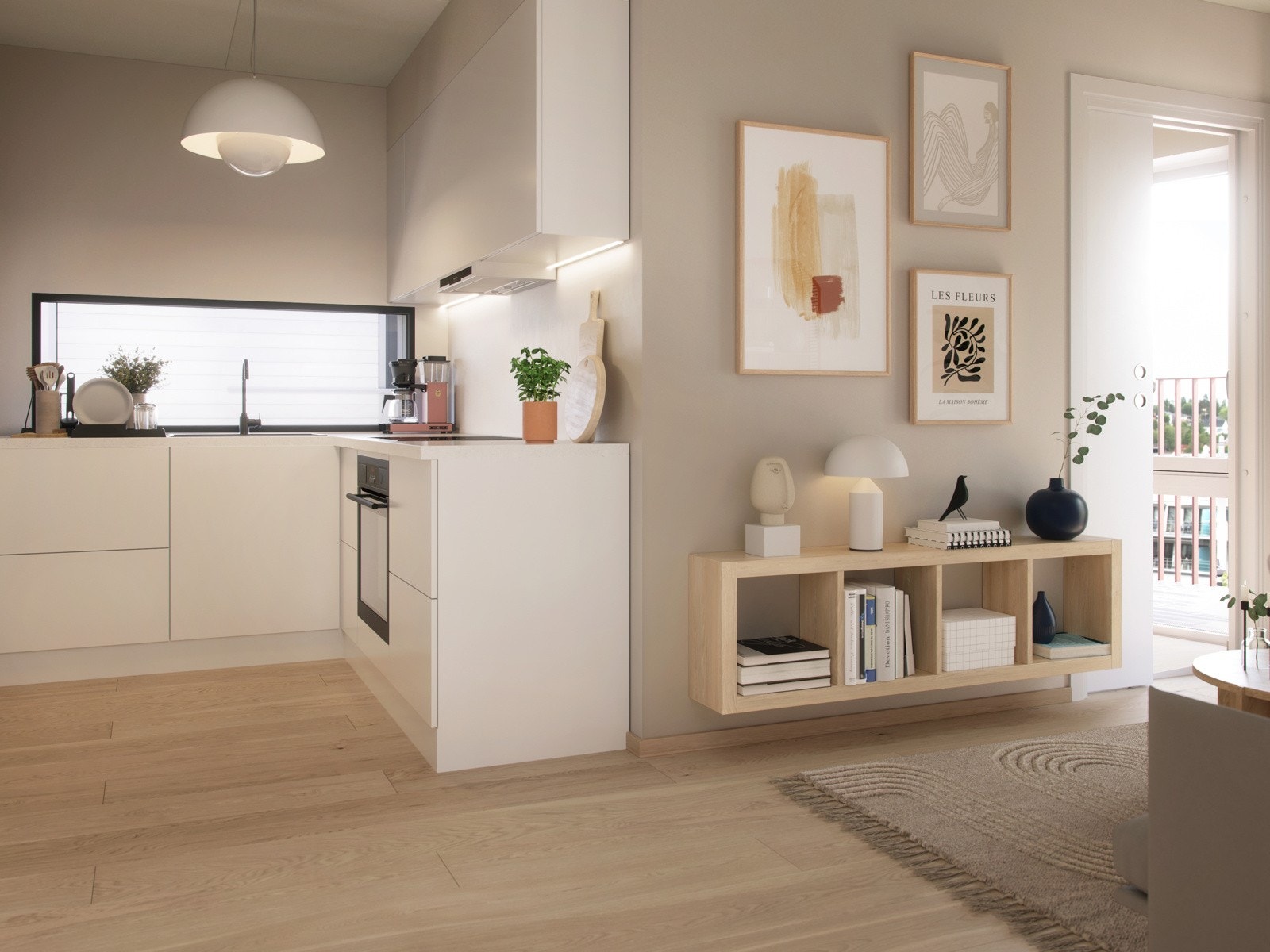 Kjøkken i leilighet A505. Kjøkkeninnredning fra HTH i modell Stockholm. Galleribilde